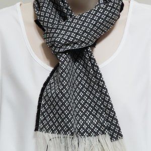 Unisex black and white long scarf with tassel